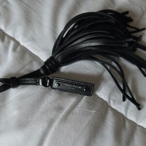 Saint Laurent Black Leather Fringe Key Holder